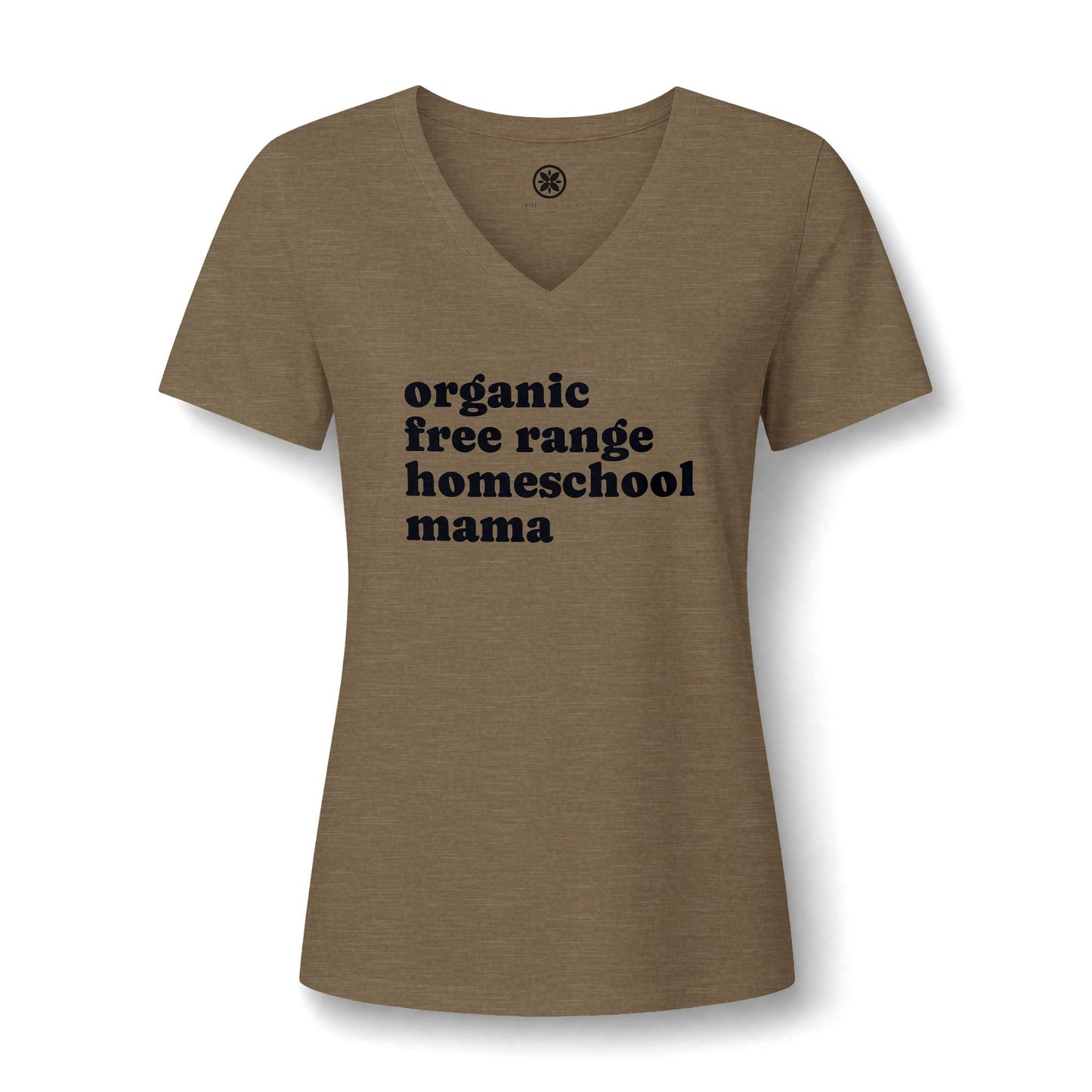 Organic Free Range Homeschool Mama - Heathered V-Neck Tee Women’s Relaxed T-Shirt