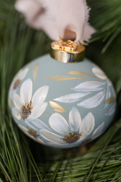 Sage Blue, Hand-Painted, Heirloom Ceramic Ornament