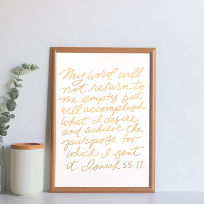 My Word Will Not Return to Me Empty, Isaiah 55:11, Gold Illuminated Print