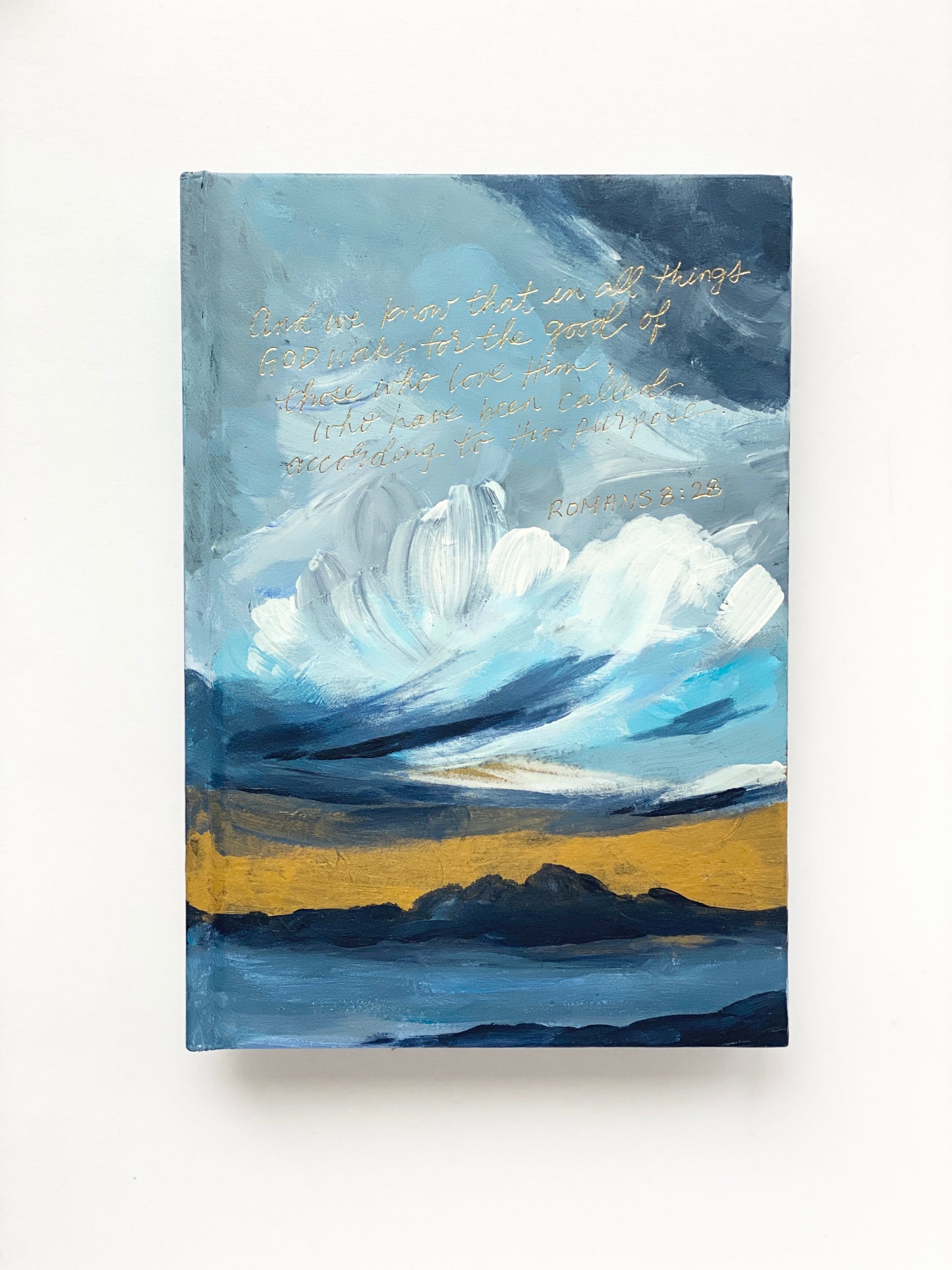 Golden Sky No.1 | Hand-painted Journal with Romans 8:28