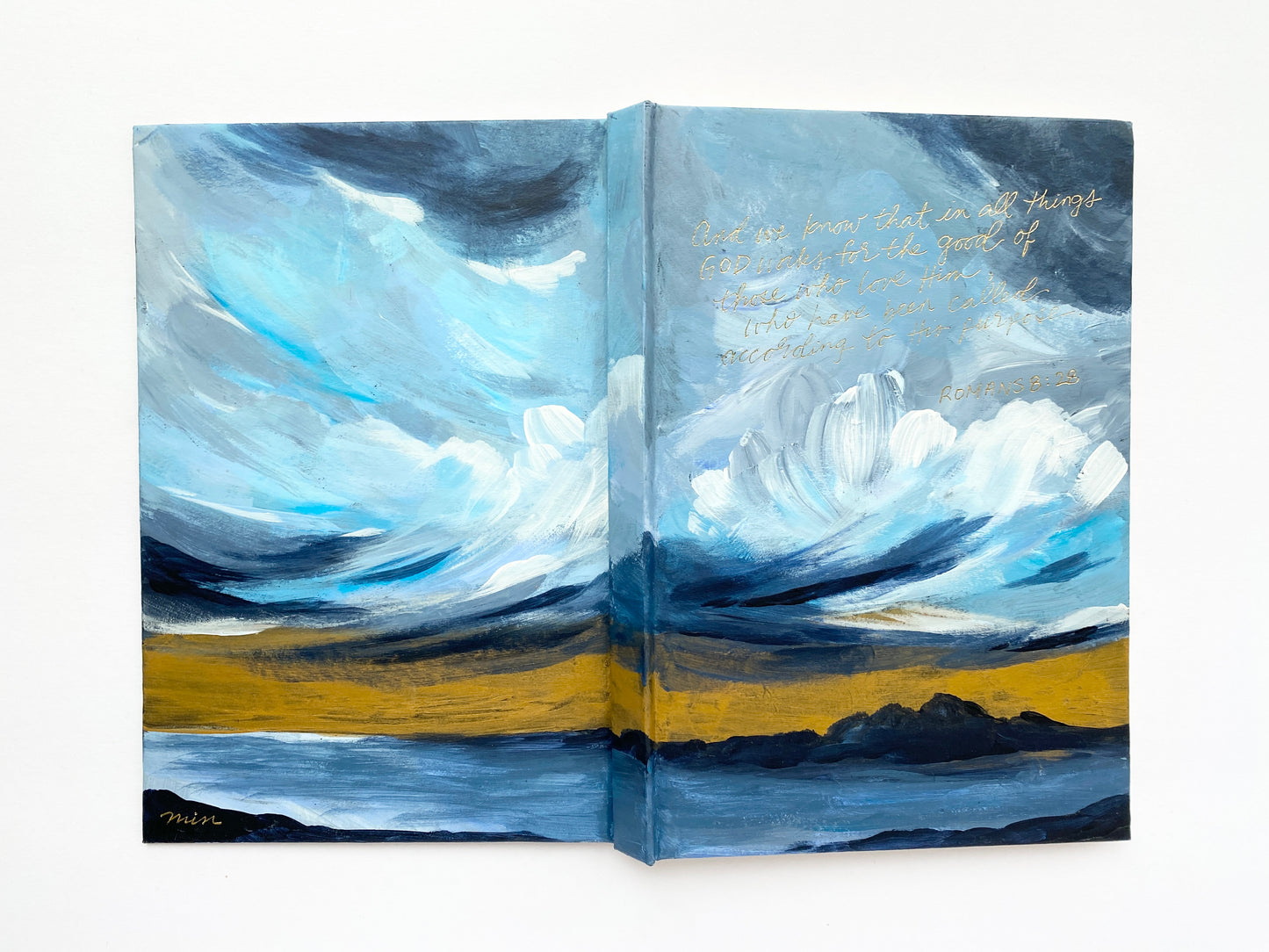 Golden Sky No.1 | Hand-painted Journal with Romans 8:28