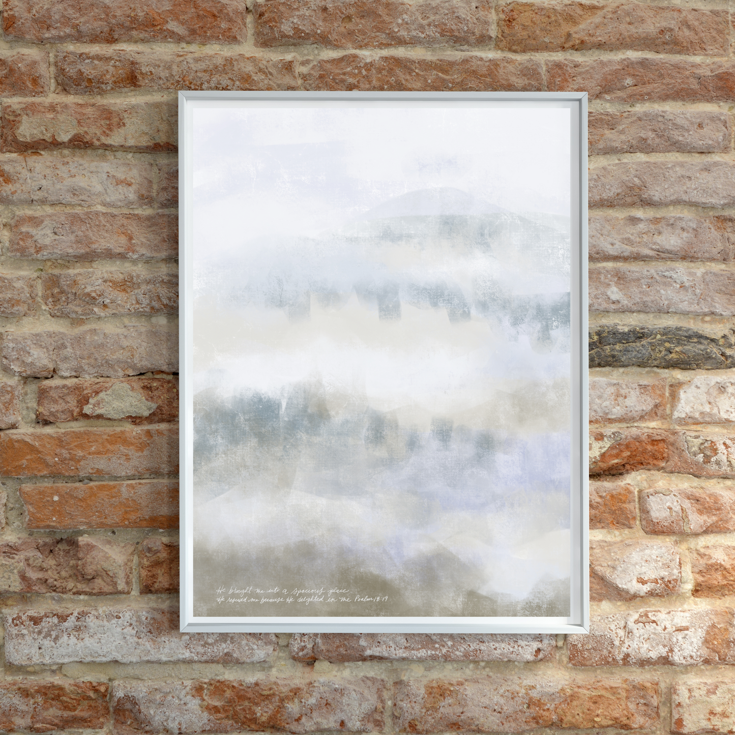 A Spacious Place, Psalm 18:19, Serene Abstract Landscape, Hand Lettered Scripture Art Print