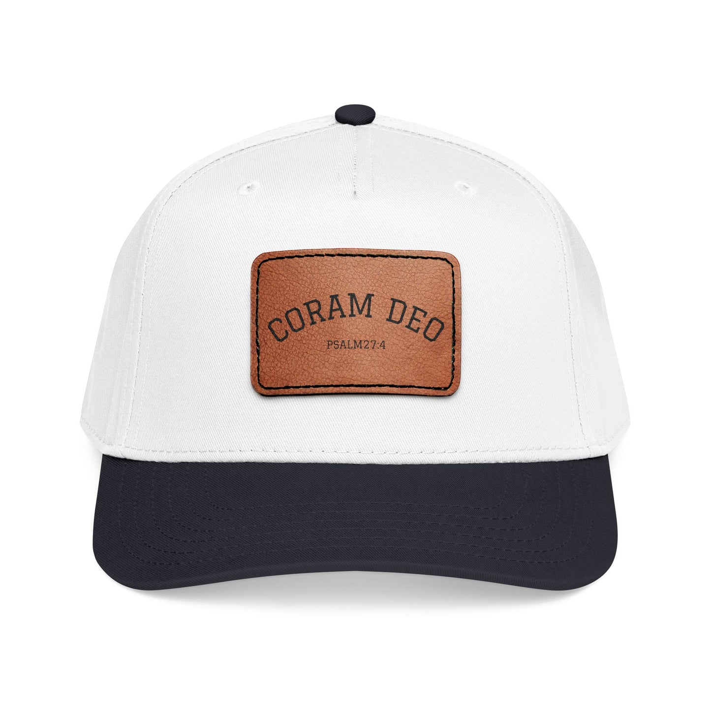 Leather Patch Baseball Cap — "Coram Deo" Mid-Profile Hat