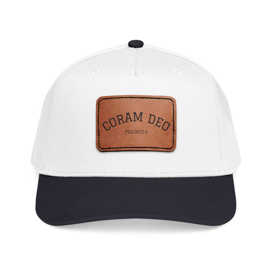 Leather Patch Baseball Cap — "Coram Deo" Mid-Profile Hat