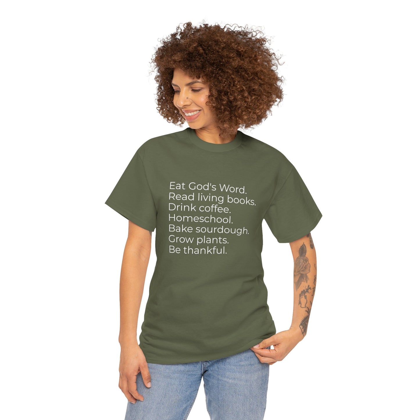 Eat God’s Word. Read living books. Drink coffee. Daily Faith Christian Lifestyle T‑Shirt