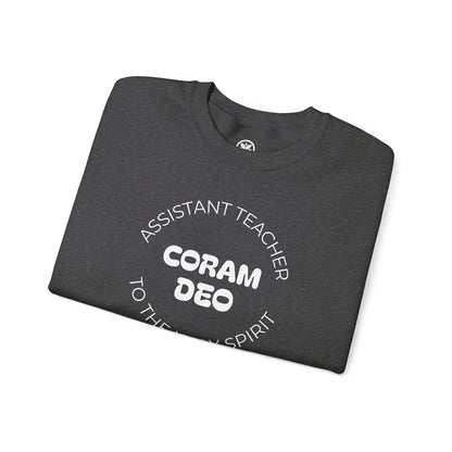 Crewneck Sweatshirt — "Coram Deo" Assistant Teacher Christian Shirt