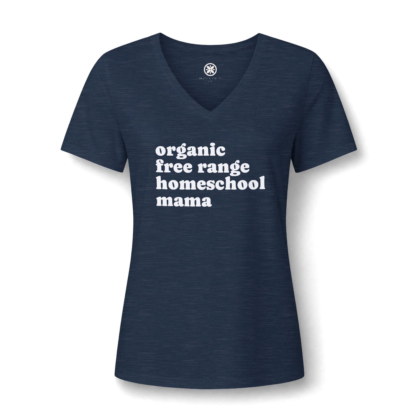 Organic Free Range Homeschool Mama  - Heathered V-Neck Tee Women’s Relaxed T-Shirt