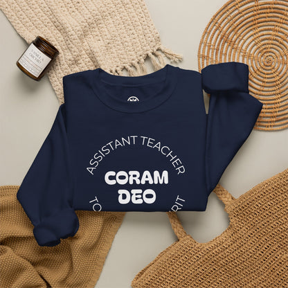 Crewneck Sweatshirt — "Coram Deo" Assistant Teacher Christian Shirt