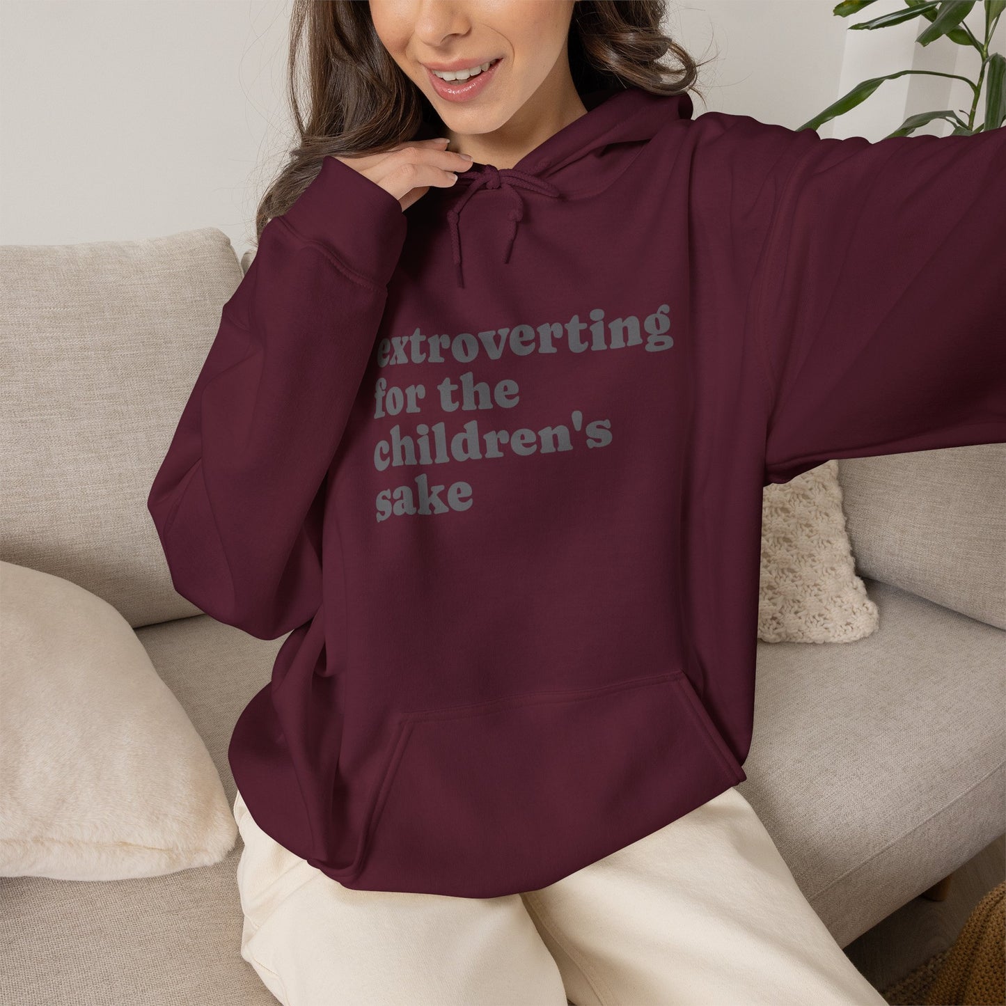Hoodie — “extroverting for the children's sake” Minimalist Comfort Pullover