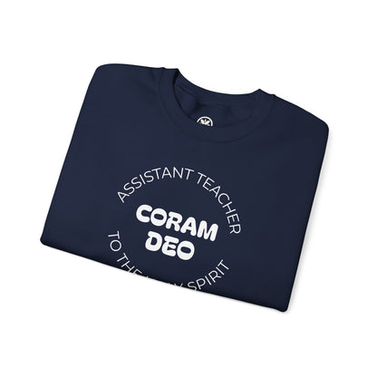 Crewneck Sweatshirt — "Coram Deo" Assistant Teacher Christian Shirt