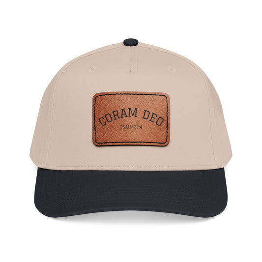 Leather Patch Baseball Cap — "Coram Deo" Mid-Profile Hat