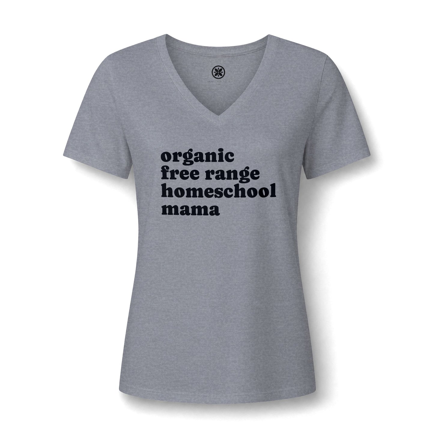 Organic Free Range Homeschool Mama  - Heathered V-Neck Tee Women’s Relaxed T-Shirt