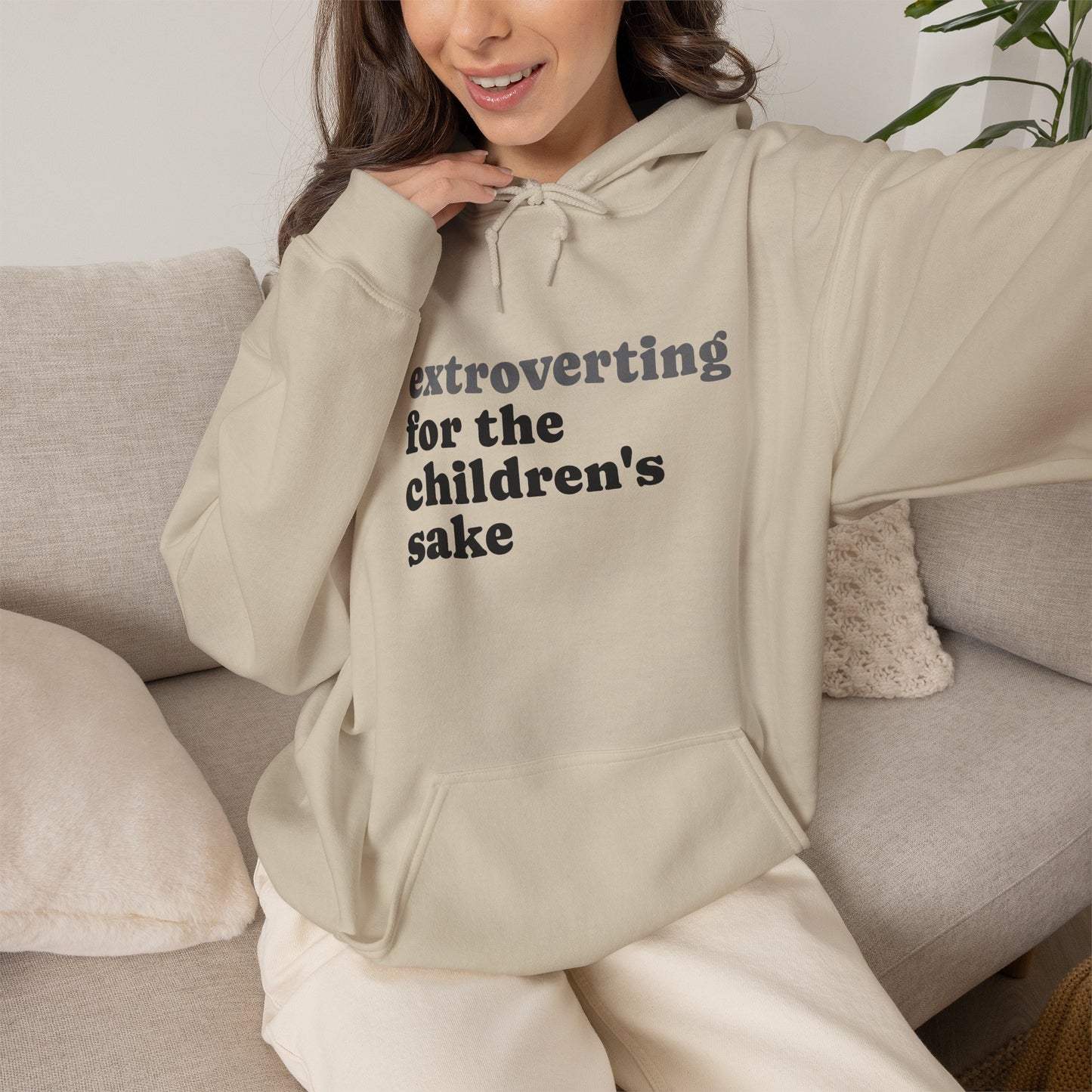 Hoodie — “extroverting for the children's sake” Minimalist Comfort Pullover