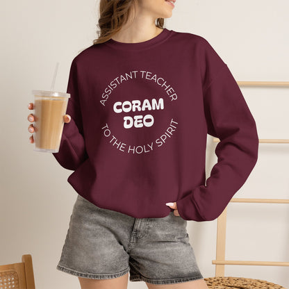 Crewneck Sweatshirt — "Coram Deo" Assistant Teacher Christian Shirt