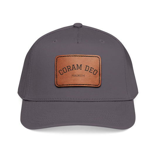 Leather Patch Baseball Cap — "Coram Deo" Mid-Profile Hat