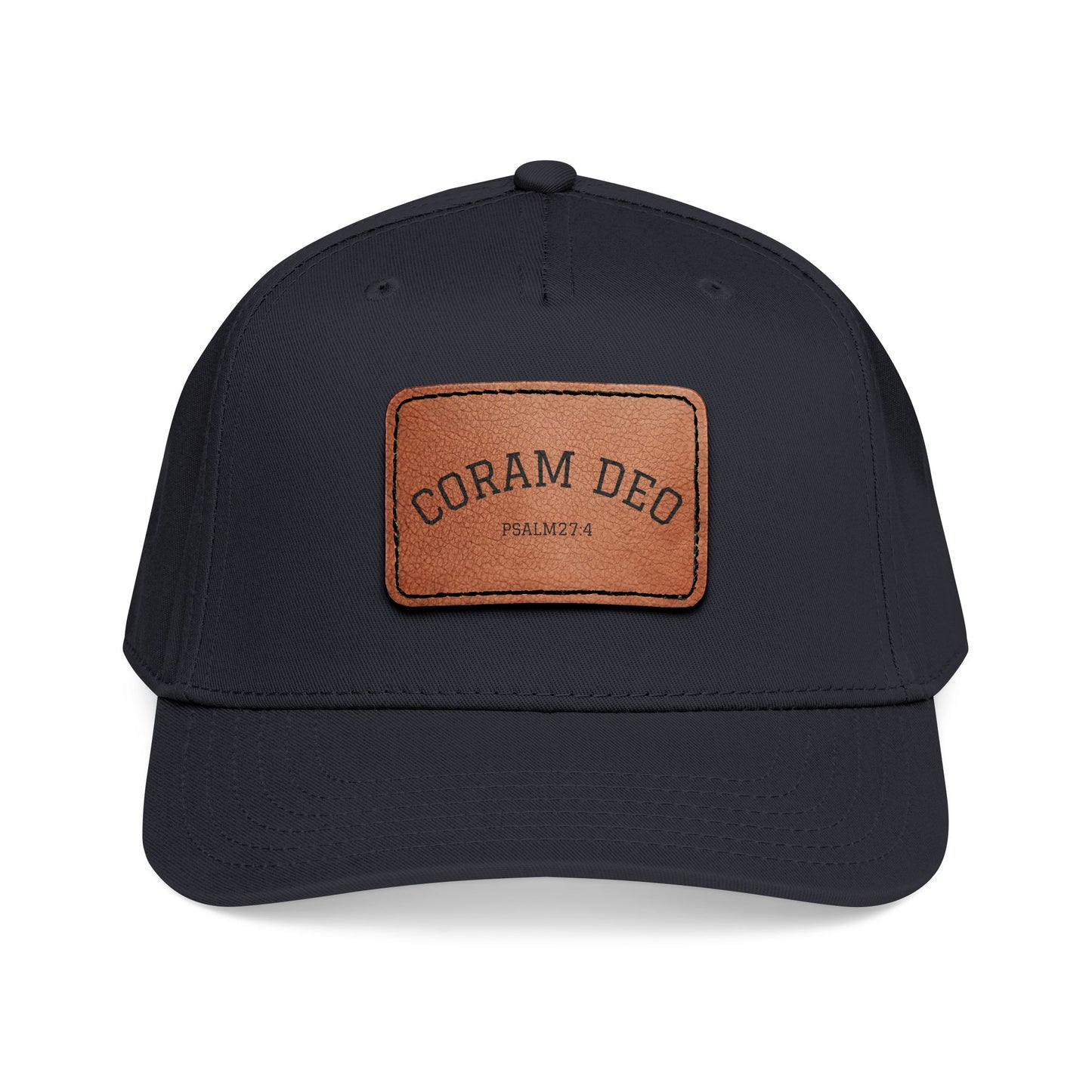 Leather Patch Baseball Cap — "Coram Deo" Mid-Profile Hat