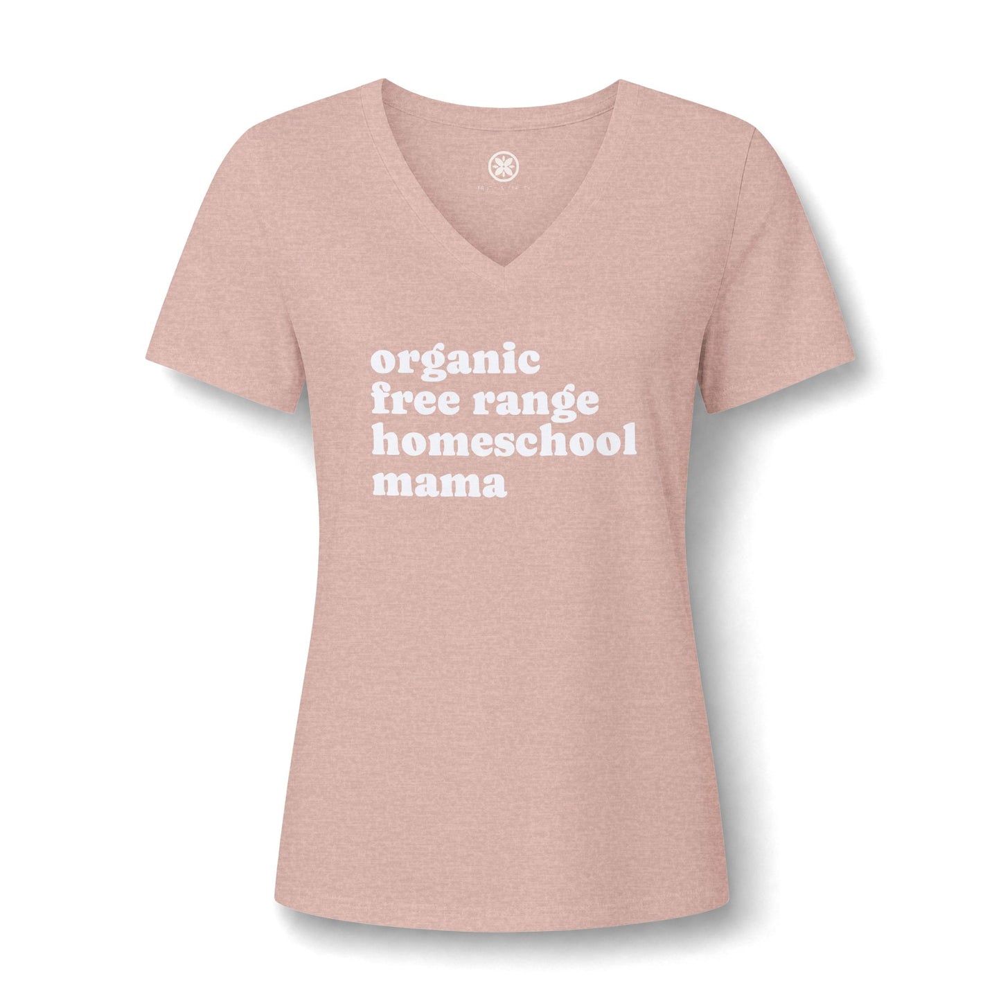 Organic Free Range Homeschool Mama  - Heathered V-Neck Tee Women’s Relaxed T-Shirt