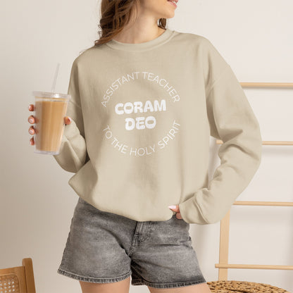 Crewneck Sweatshirt — "Coram Deo" Assistant Teacher Christian Shirt