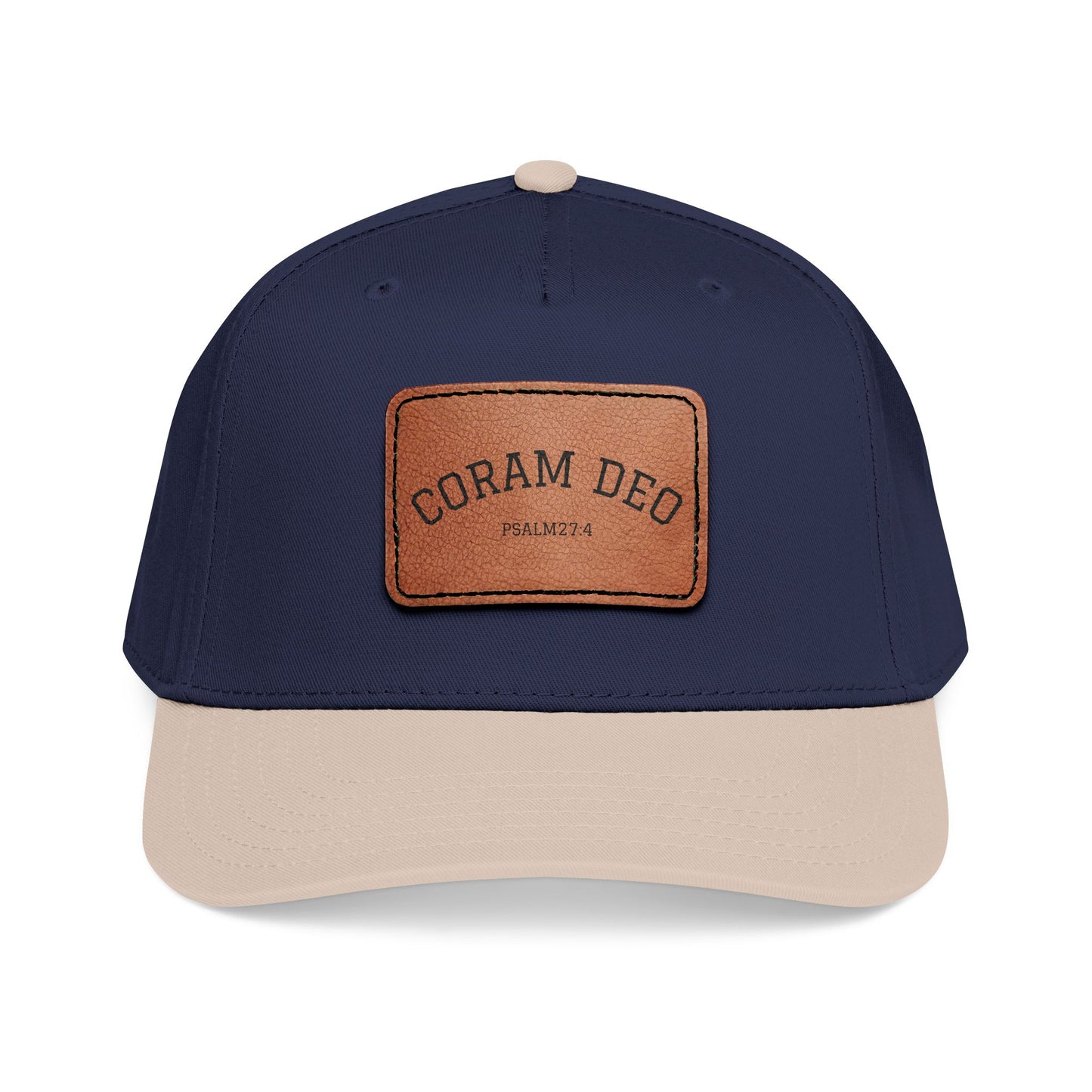 Leather Patch Baseball Cap — "Coram Deo" Mid-Profile Hat