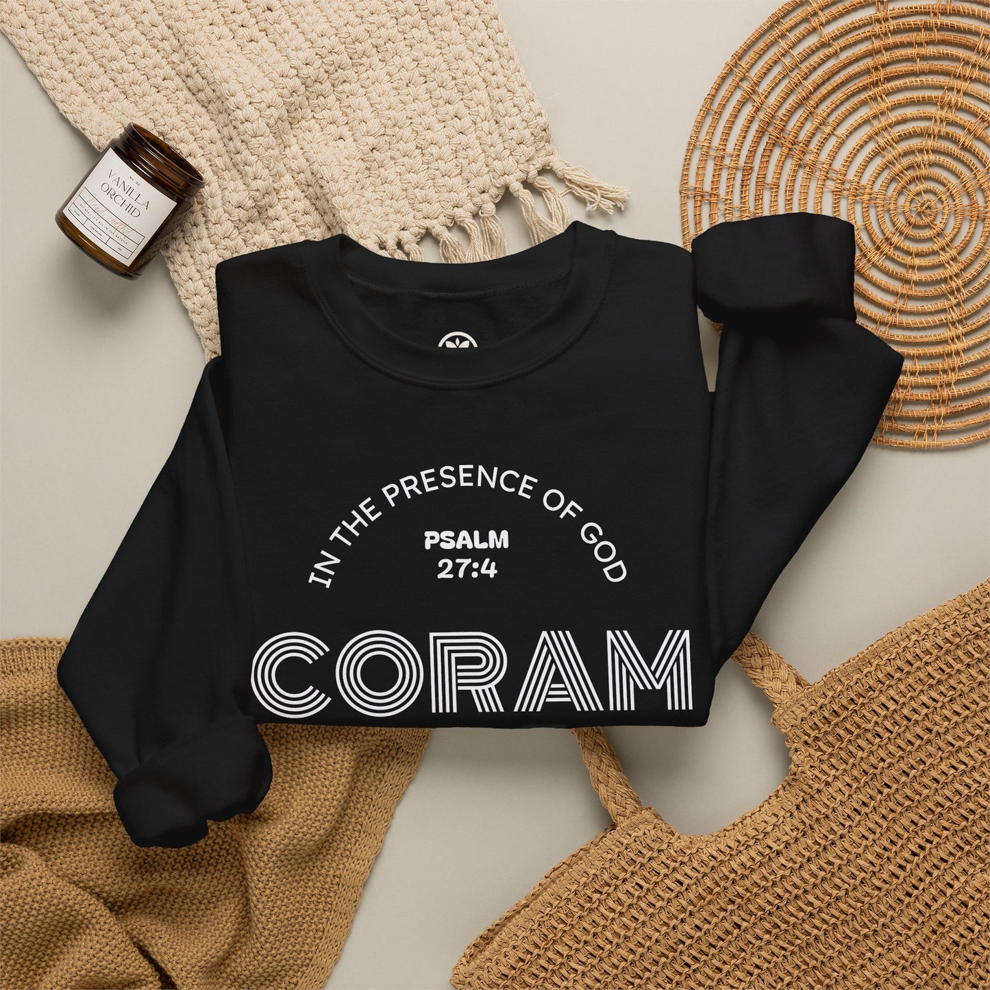 Coram Deo Crewneck Sweatshirt — Psalm 27:4 Christian Faith Pullover
