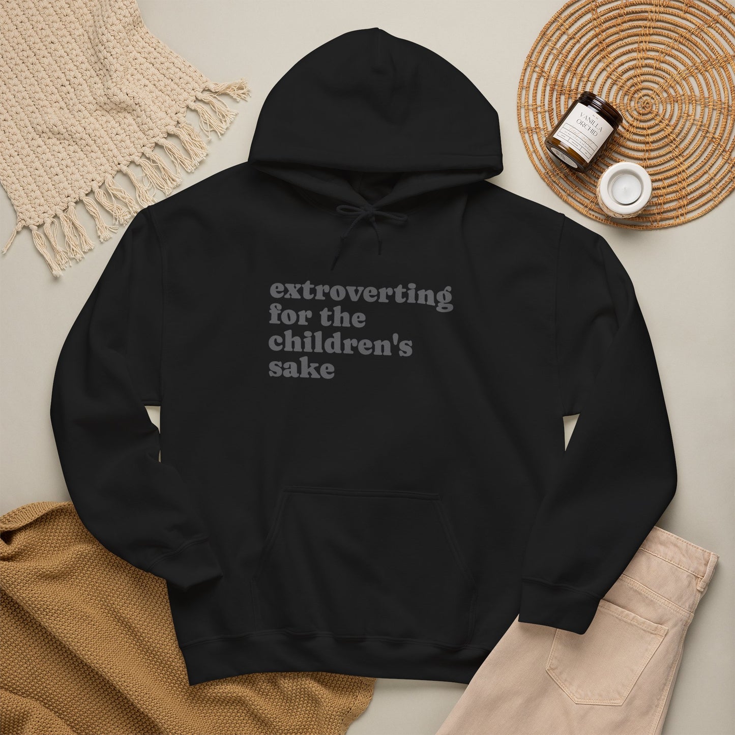 Hoodie — “extroverting for the children's sake” Minimalist Comfort Pullover