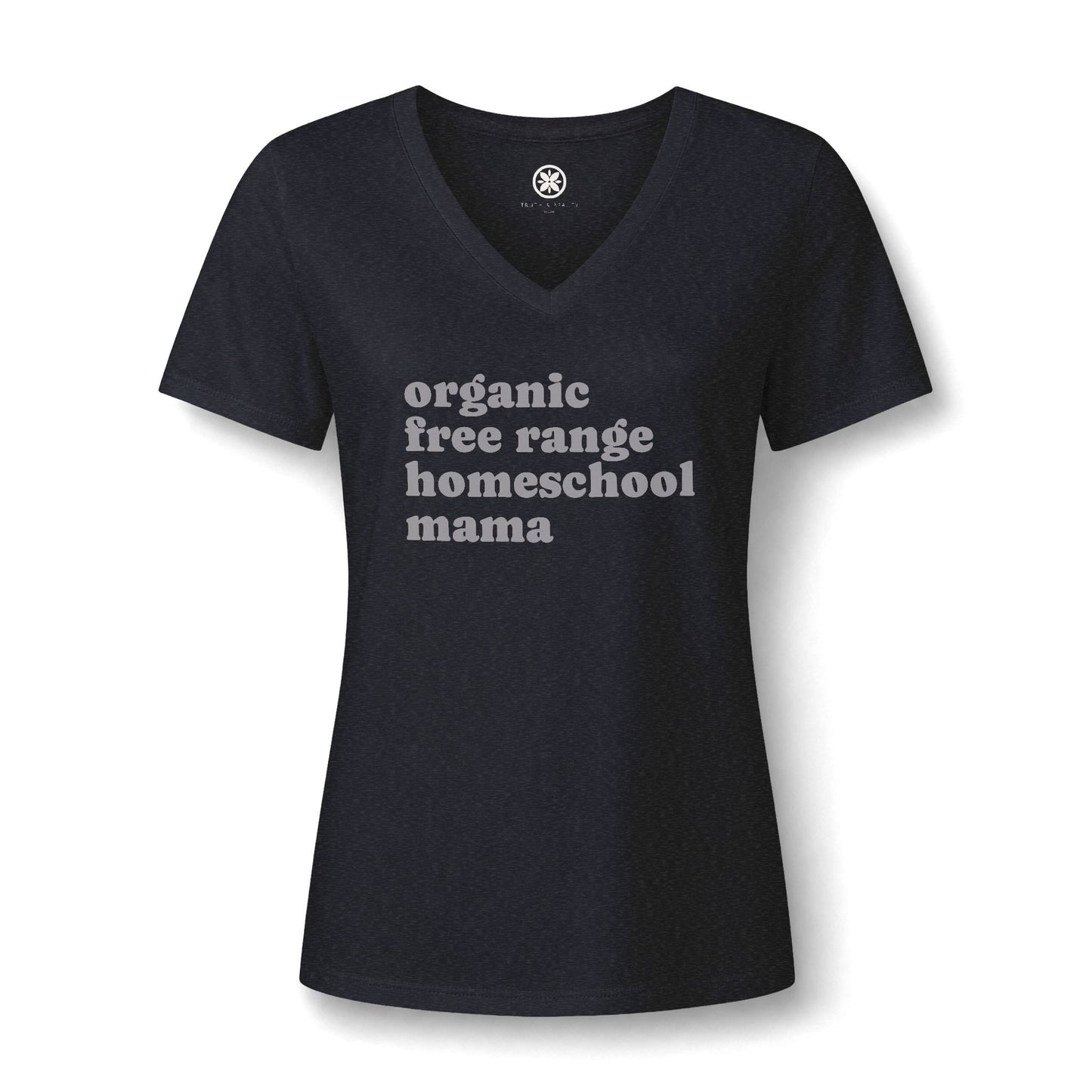Organic Free Range Homeschool Mama  - Heathered V-Neck Tee Women’s Relaxed T-Shirt