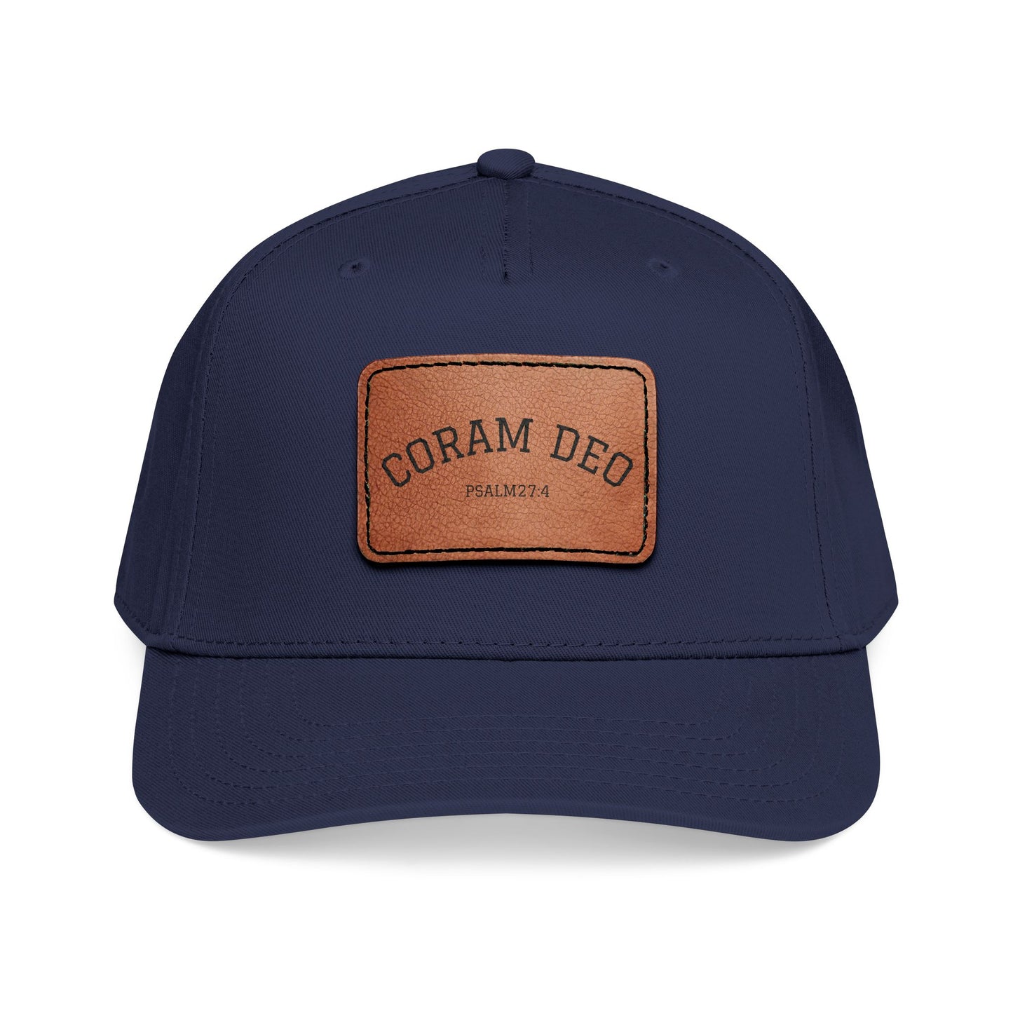 Leather Patch Baseball Cap — "Coram Deo" Mid-Profile Hat