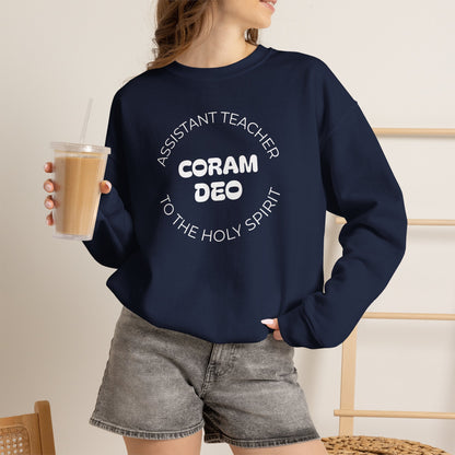 Crewneck Sweatshirt — "Coram Deo" Assistant Teacher Christian Shirt