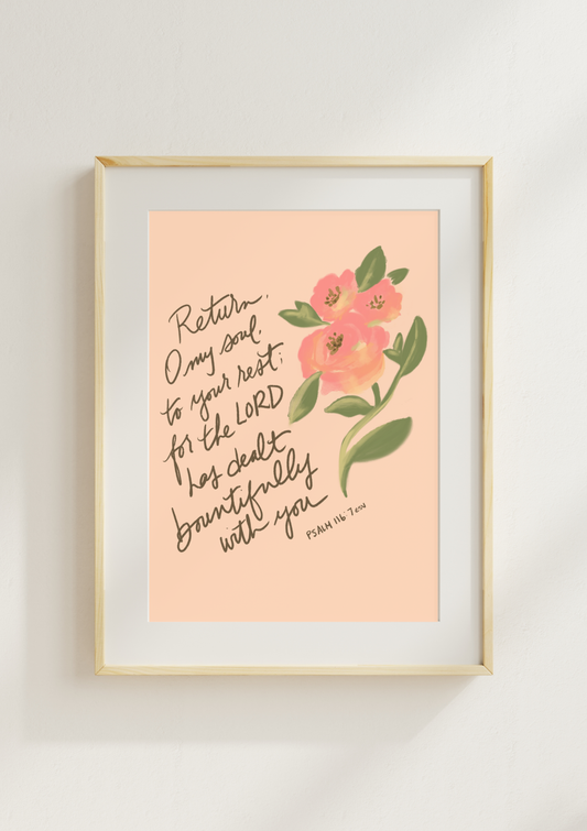 Return, O My Soul | Psalm 55:22 Art Print