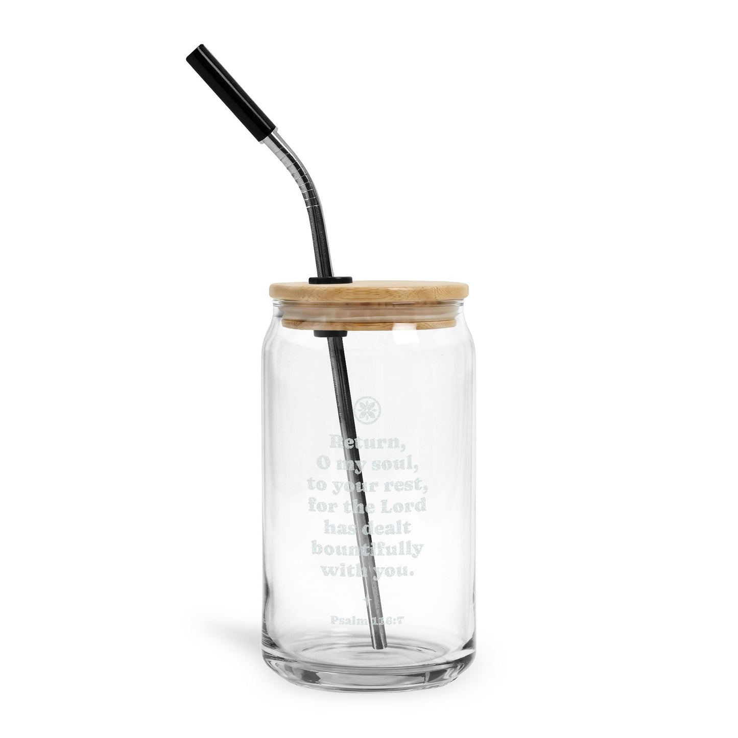 Return to Your Rest Psalm 116:7 Engraved 16oz Can Glass with Bamboo Lid & Straw Inspirational Scripture Drinking Jar