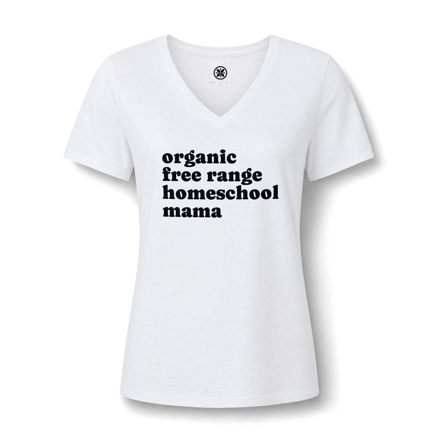 Organic Free Range Homeschool Mama  - Heathered V-Neck Tee Women’s Relaxed T-Shirt