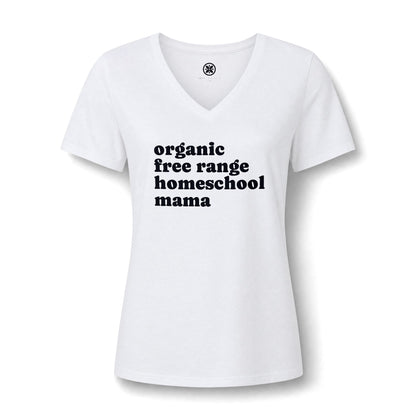 Organic Free Range Homeschool Mama  - Heathered V-Neck Tee Women’s Relaxed T-Shirt