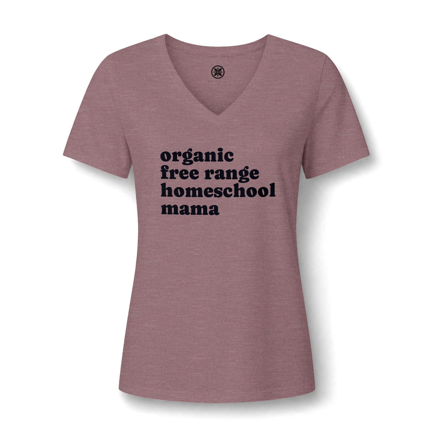 Organic Free Range Homeschool Mama  - Heathered V-Neck Tee Women’s Relaxed T-Shirt