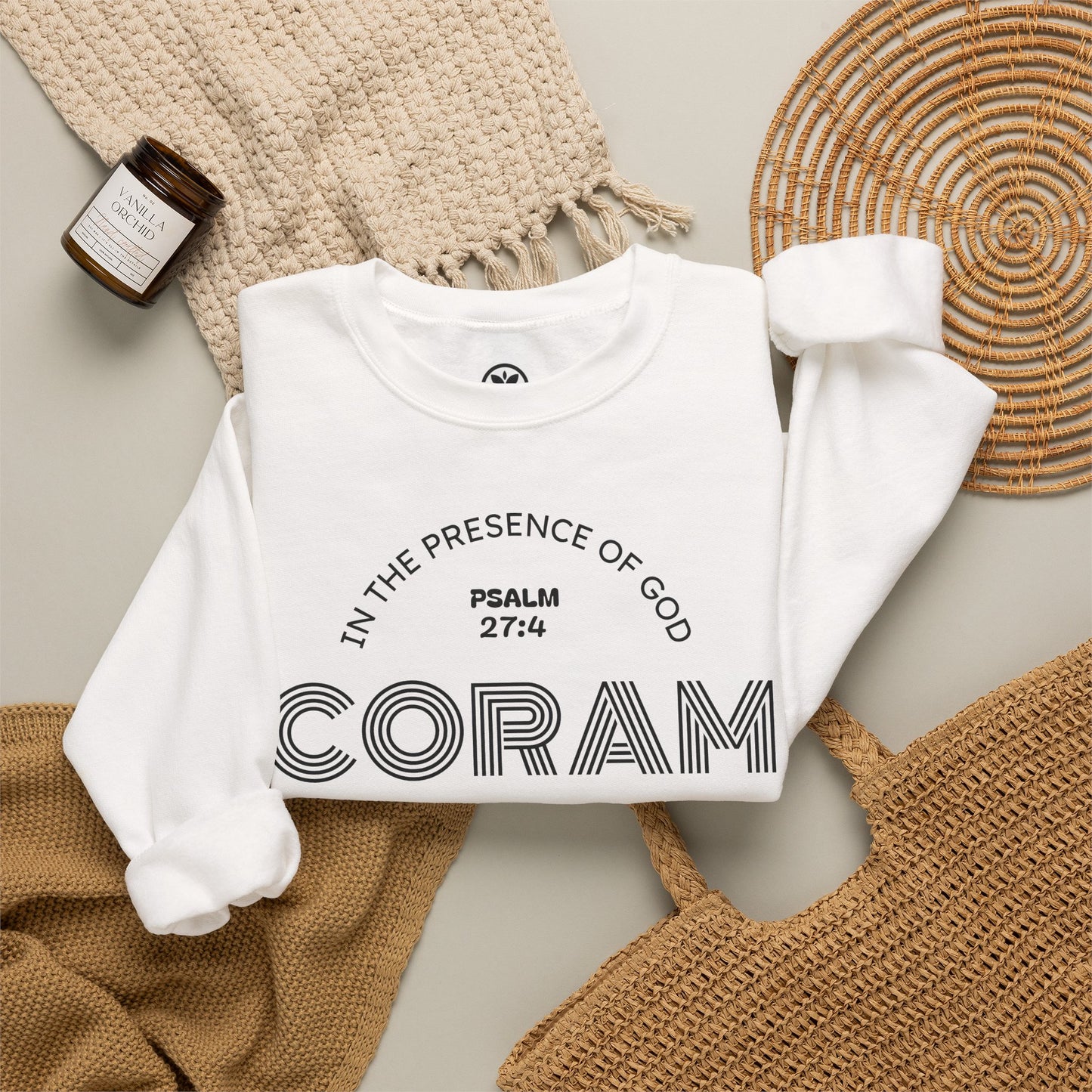 Coram Deo Crewneck Sweatshirt — Psalm 27:4 Christian Faith Pullover
