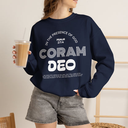 Coram Deo Crewneck Sweatshirt — Psalm 27:4 Christian Faith Pullover