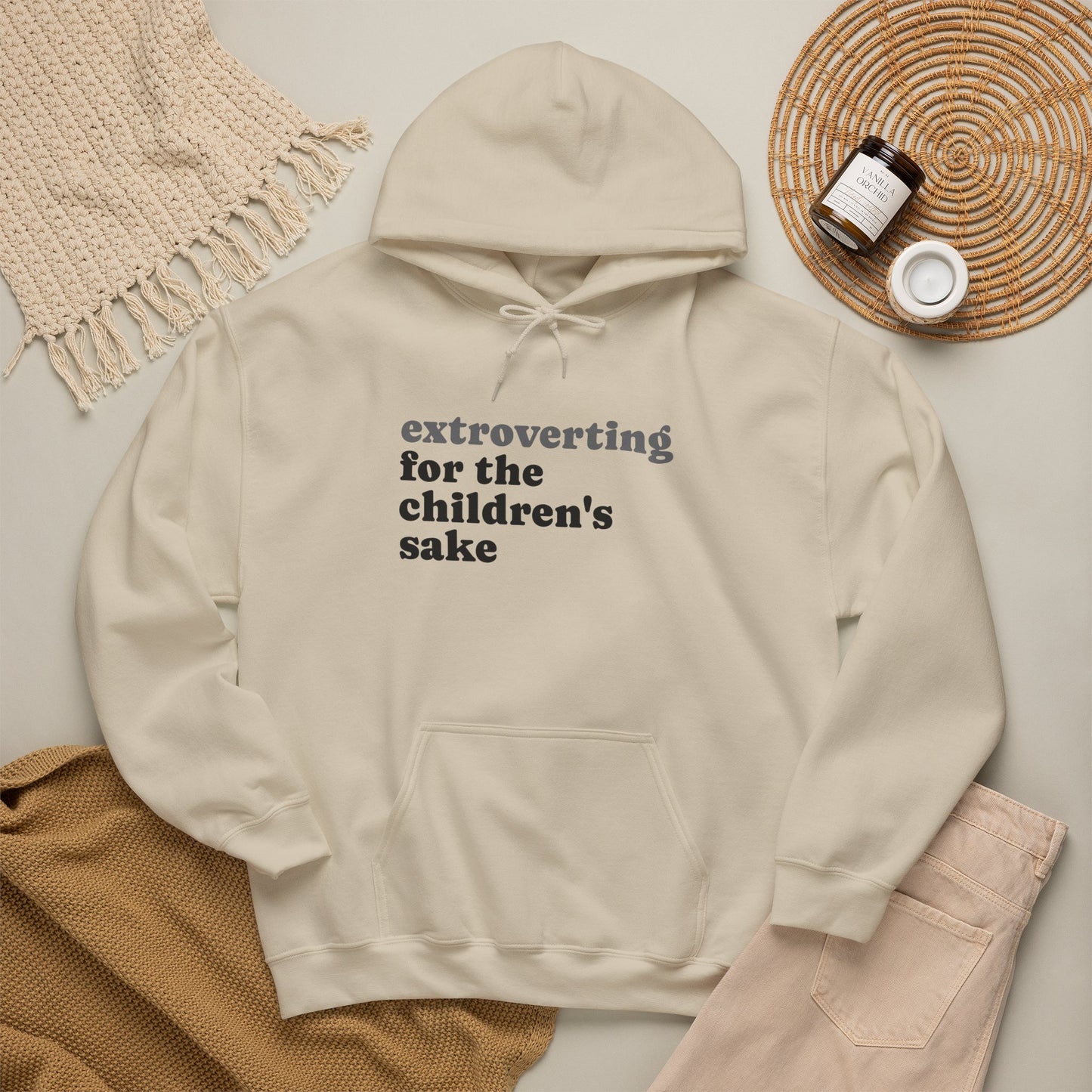 Hoodie — “extroverting for the children's sake” Minimalist Comfort Pullover