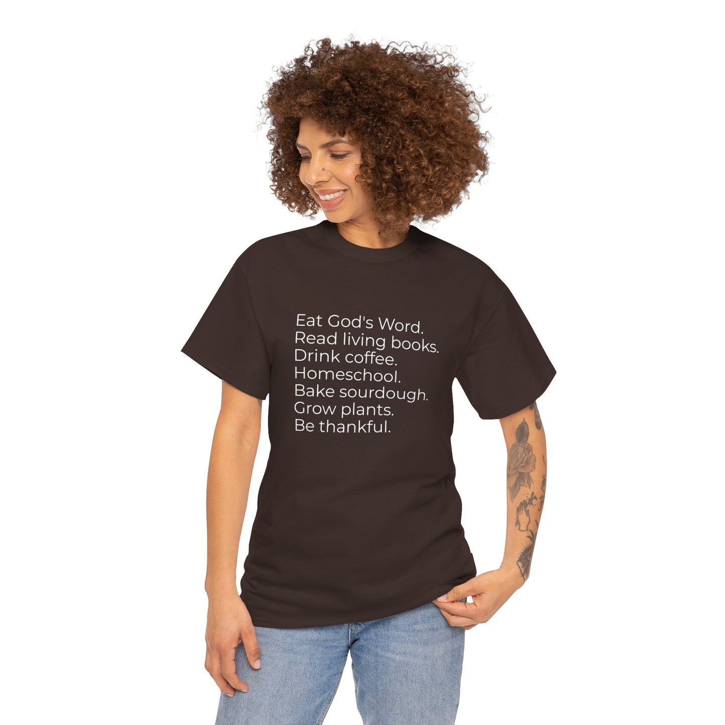Eat God’s Word. Read living books. Drink coffee. Daily Faith Christian Lifestyle T‑Shirt