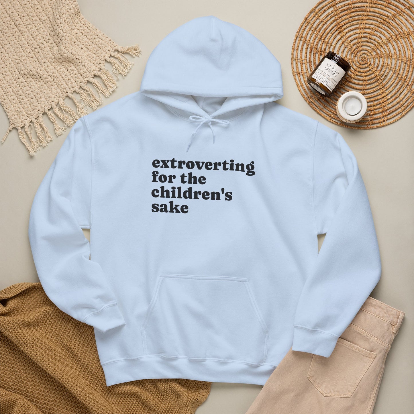 Hoodie — “extroverting for the children's sake” Minimalist Comfort Pullover