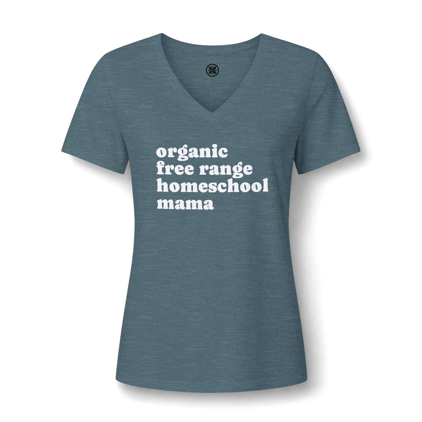 Organic Free Range Homeschool Mama  - Heathered V-Neck Tee Women’s Relaxed T-Shirt