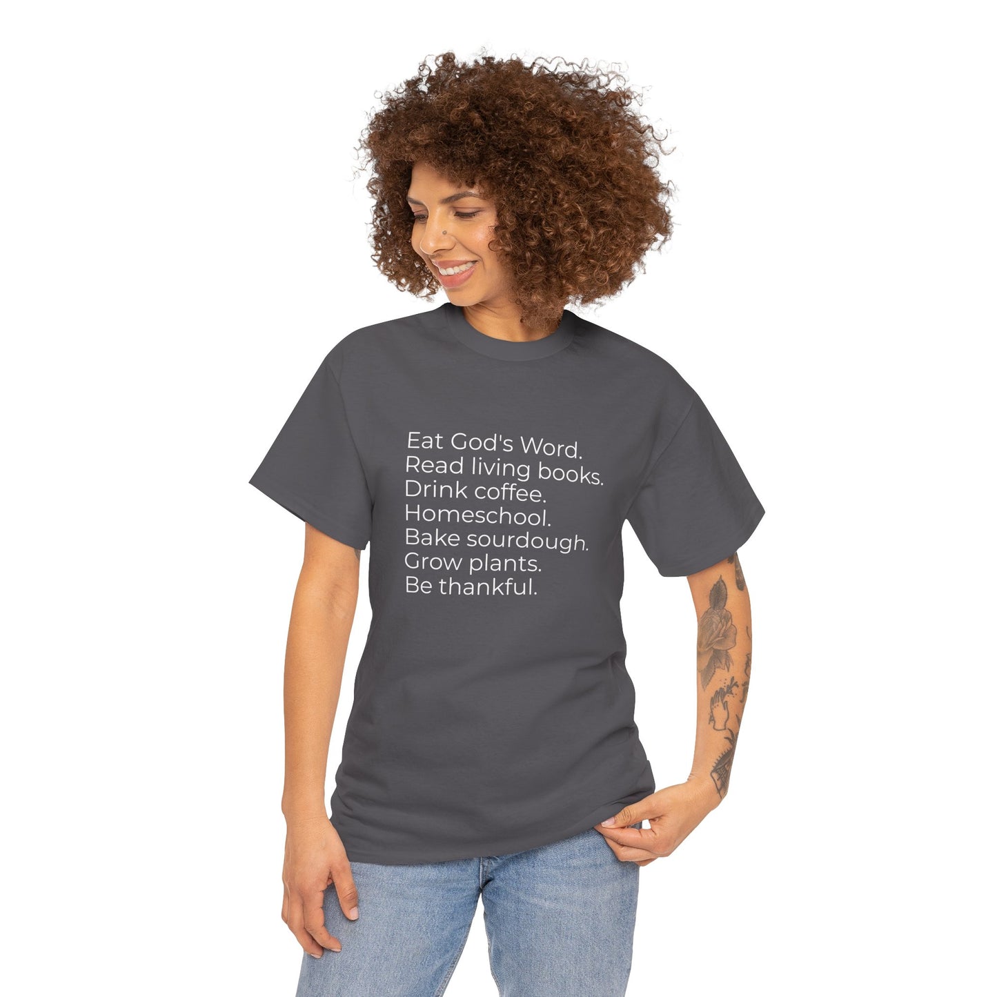 Eat God’s Word. Read living books. Drink coffee. Daily Faith Christian Lifestyle T‑Shirt