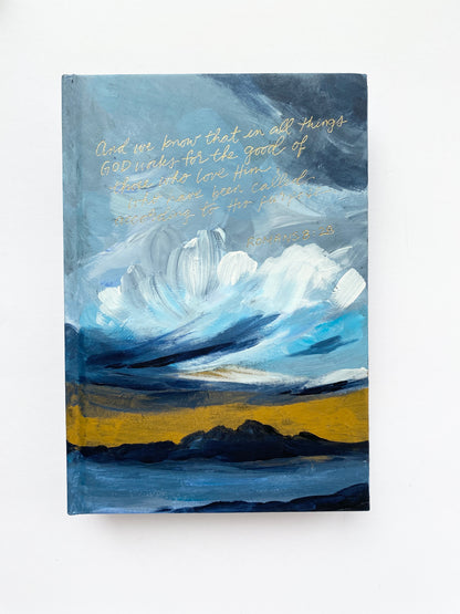 Golden Sky No.1 | Hand-painted Journal with Romans 8:28