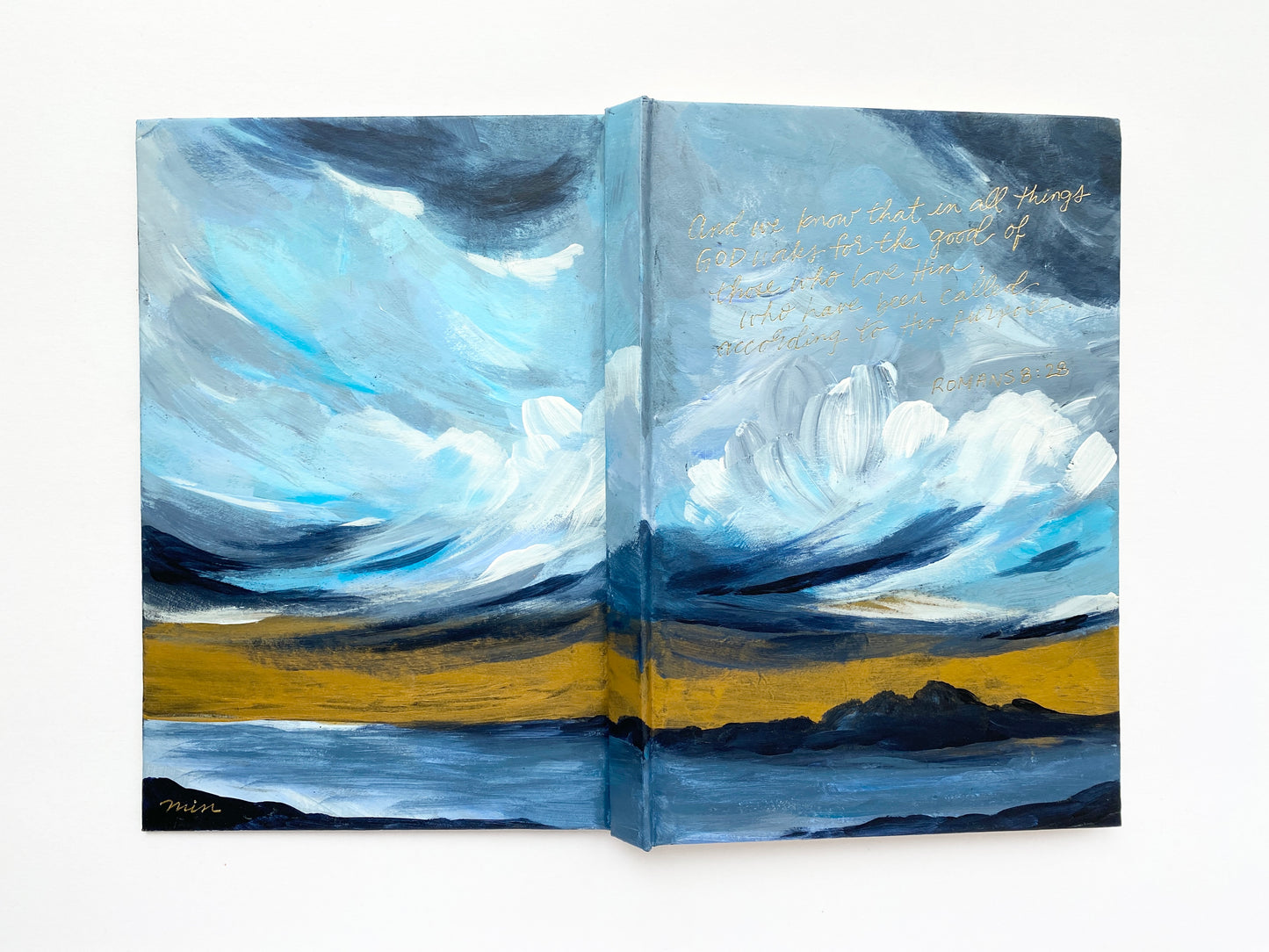 Golden Sky No.1 | Hand-painted Journal with Romans 8:28